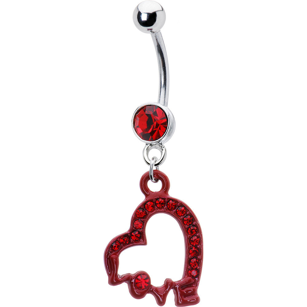 Love Written Red Gem Heart Belly Ring