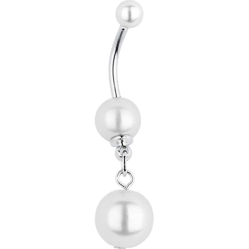 White Faux Pearl Drop Belly Ring