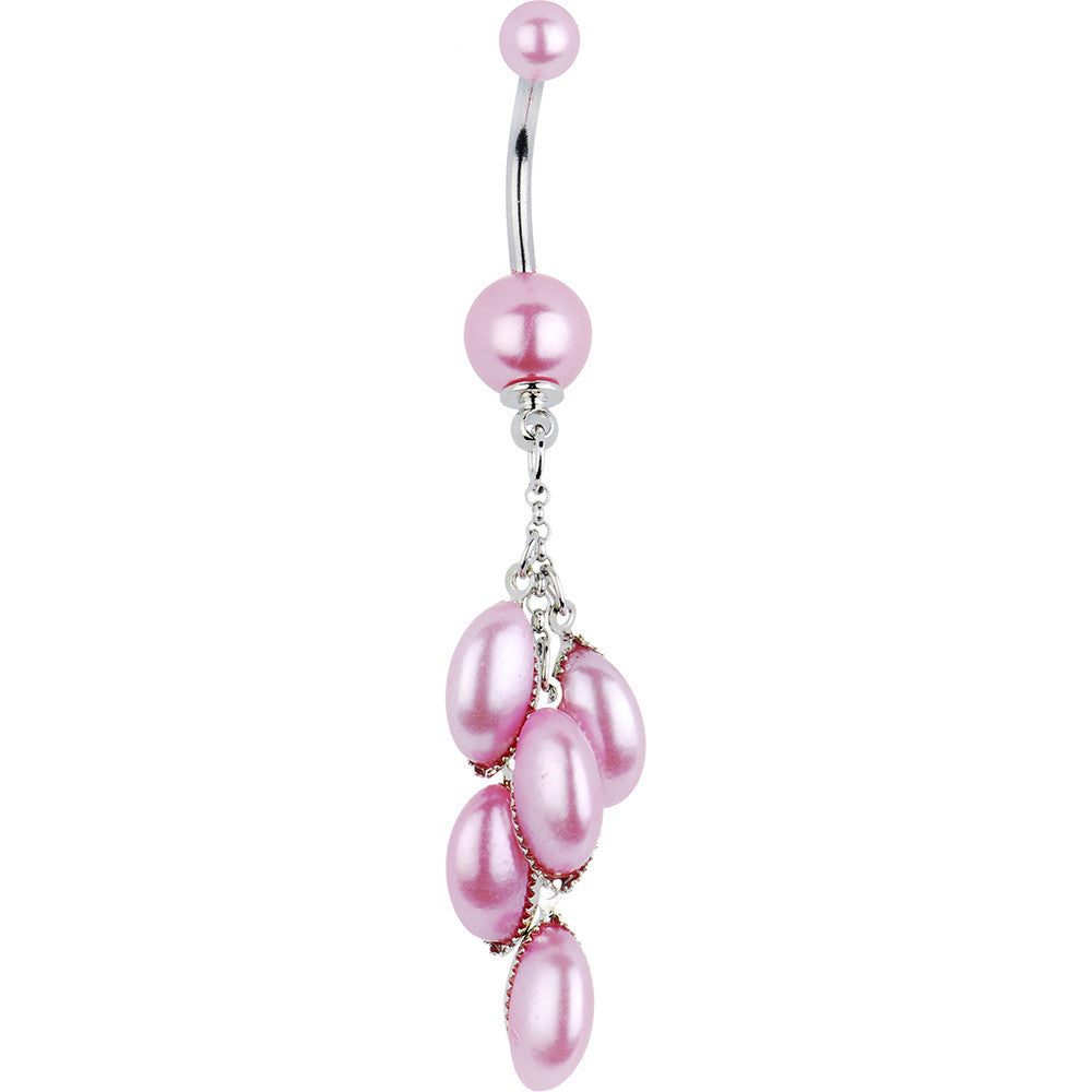 Pink Faux Pearl Ivy Dangle Belly Ring