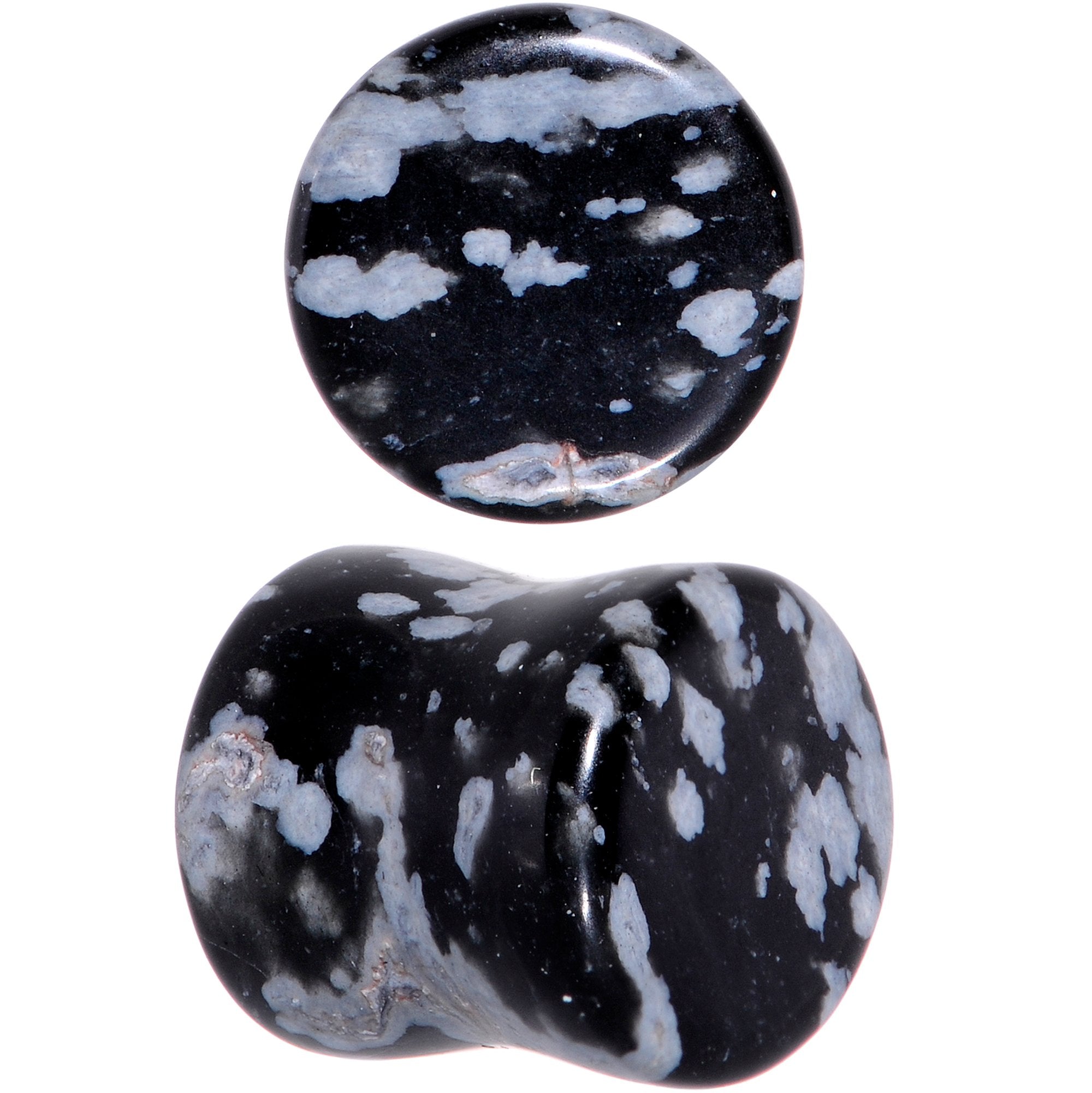 0G Obsidian Snowflake Natural Stone Saddle Plug Set