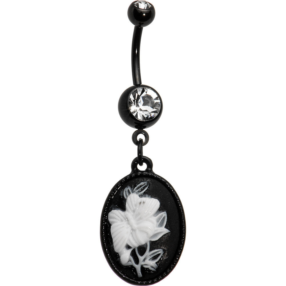 Clear Gem Floral Butterfly Cameo Belly Ring