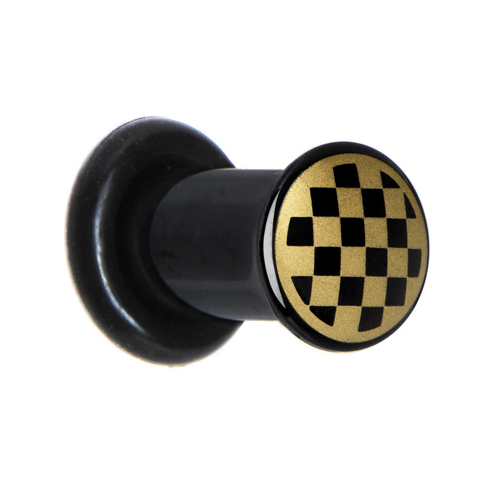 4G Anodized Titanium Gold Checker Board Plug