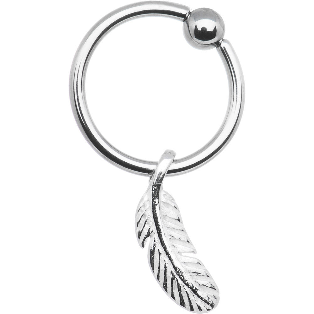 16G Sterling Silver Feather Dangle Captive Ring