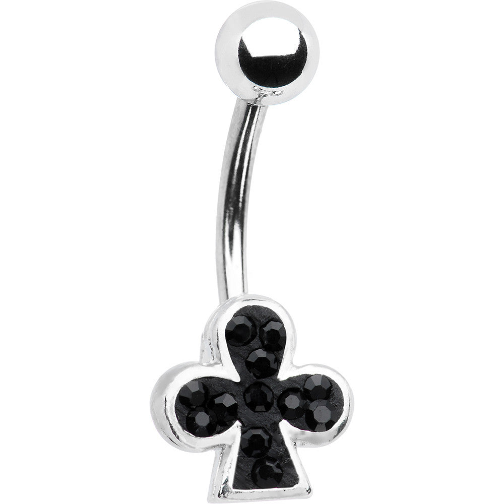 Crystal Playing Card Black Club Belly Ring