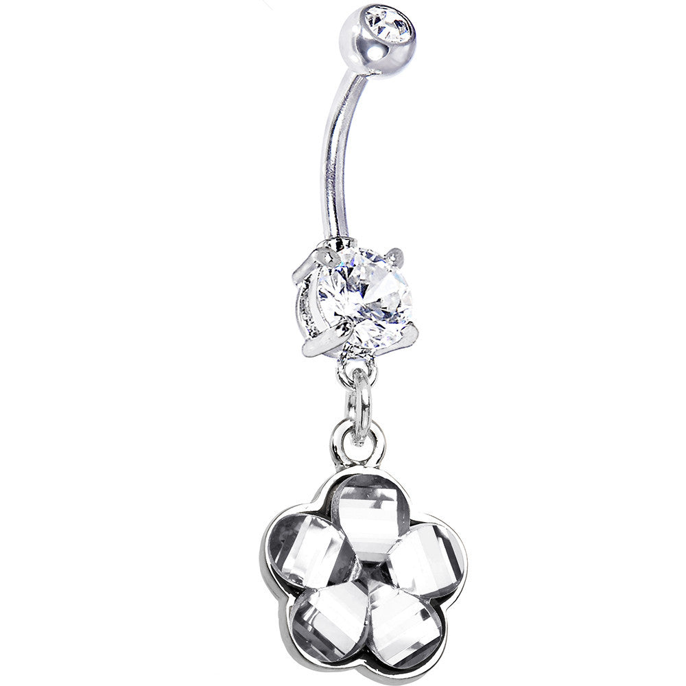 Clear Gem Blossoming Flower Dangle Belly Ring