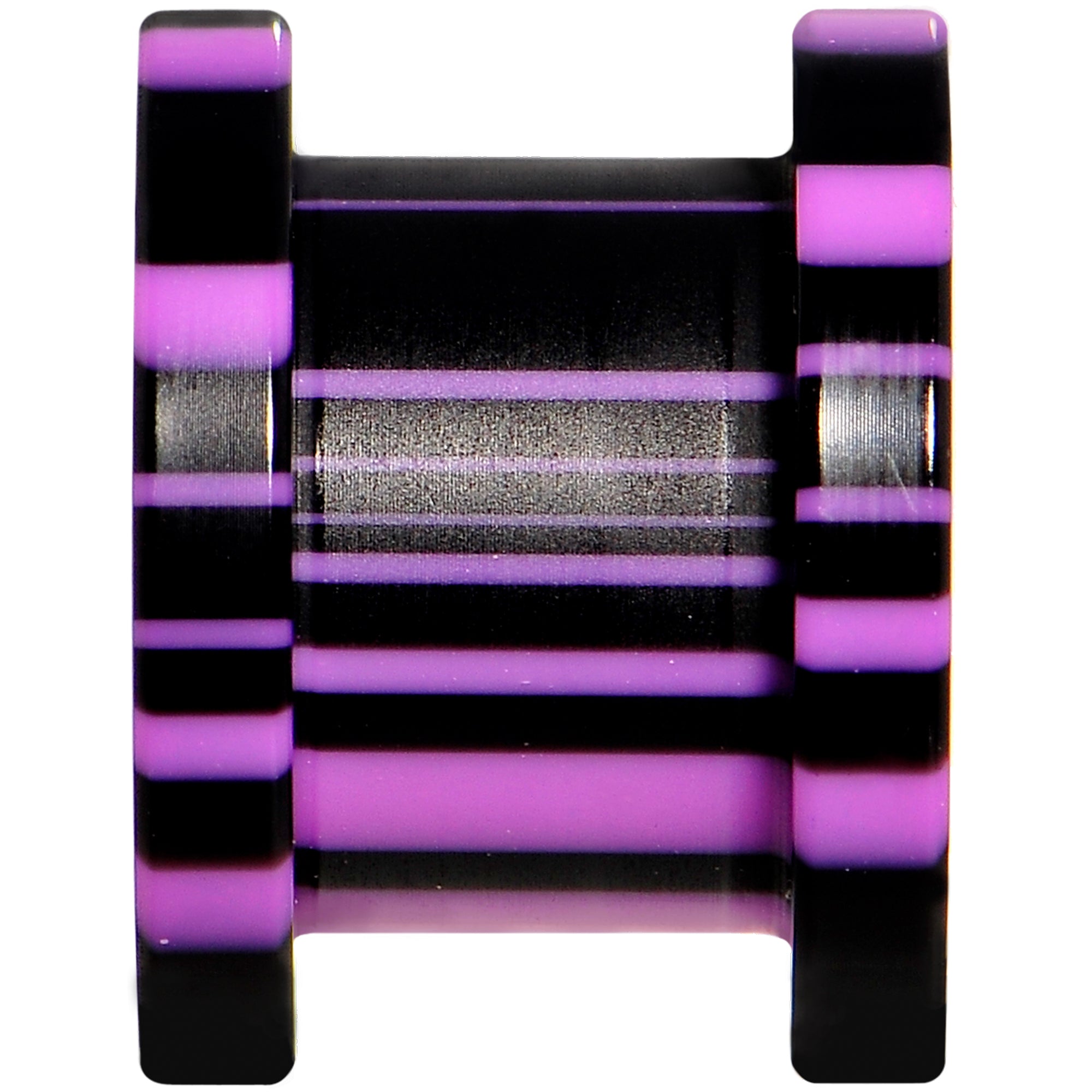 00G Purple Black Acrylic Zebra Striped Screw Fit Tunnel Plug Set