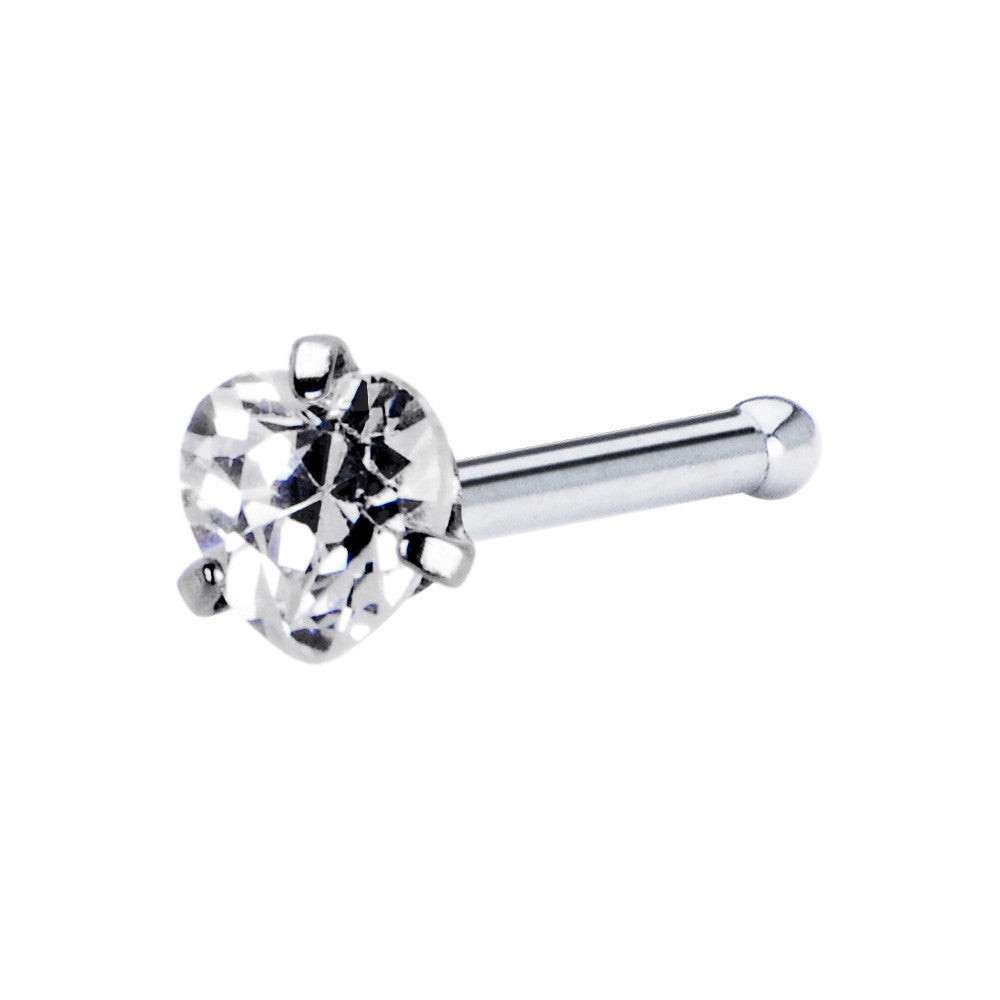 HEART SHAPE CLEAR Zircon Sterling Silver 925 Nose Stud 3mm (1x HEART SHAPE CLEAR Zircon Sterling Silver 925 Nose Stud 3mm (1x