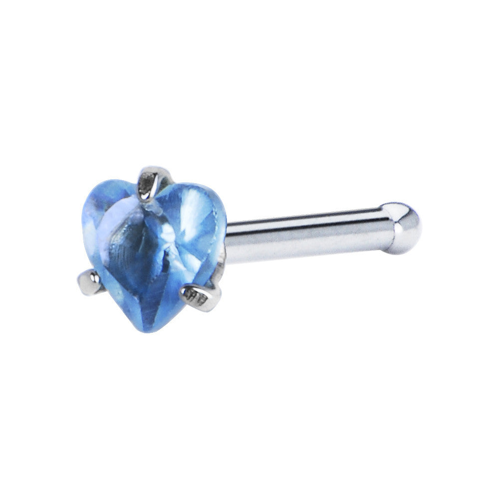 18G L. Blue Heart Cubic Zirconia Nose Bone