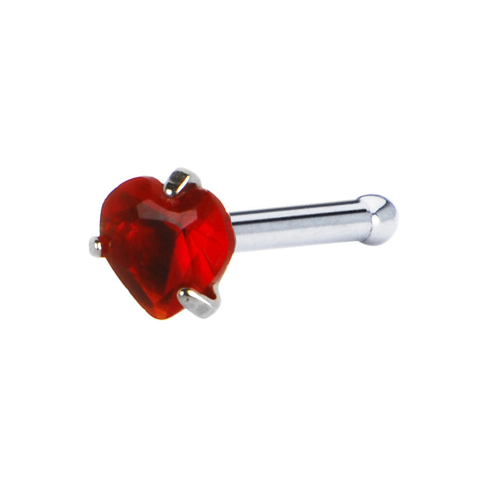 18G Red Heart Cubic Zirconia Nose Bone