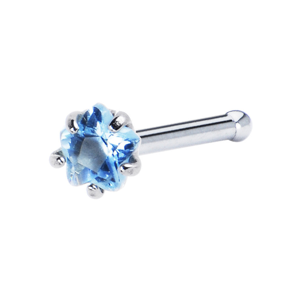 18G L. Blue Star Cubic Zirconia Nose Bone