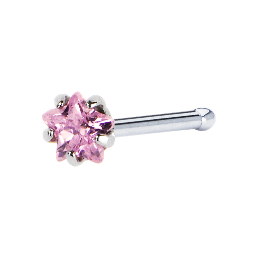 20G Pink Star Cubic Zirconia Nose Bone