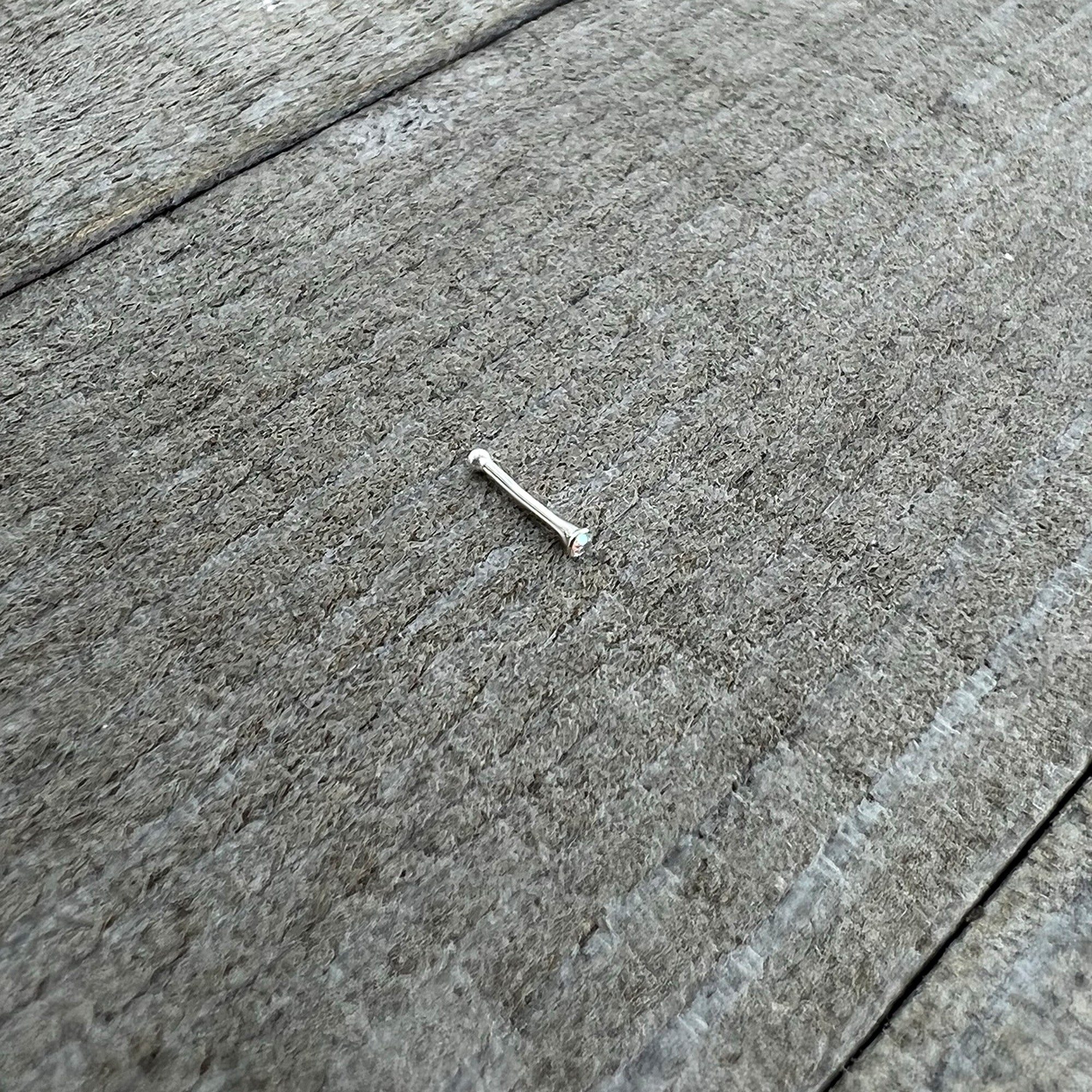 Sterling Silver 1.2mm Aurora Nose Bone Created with Crystals