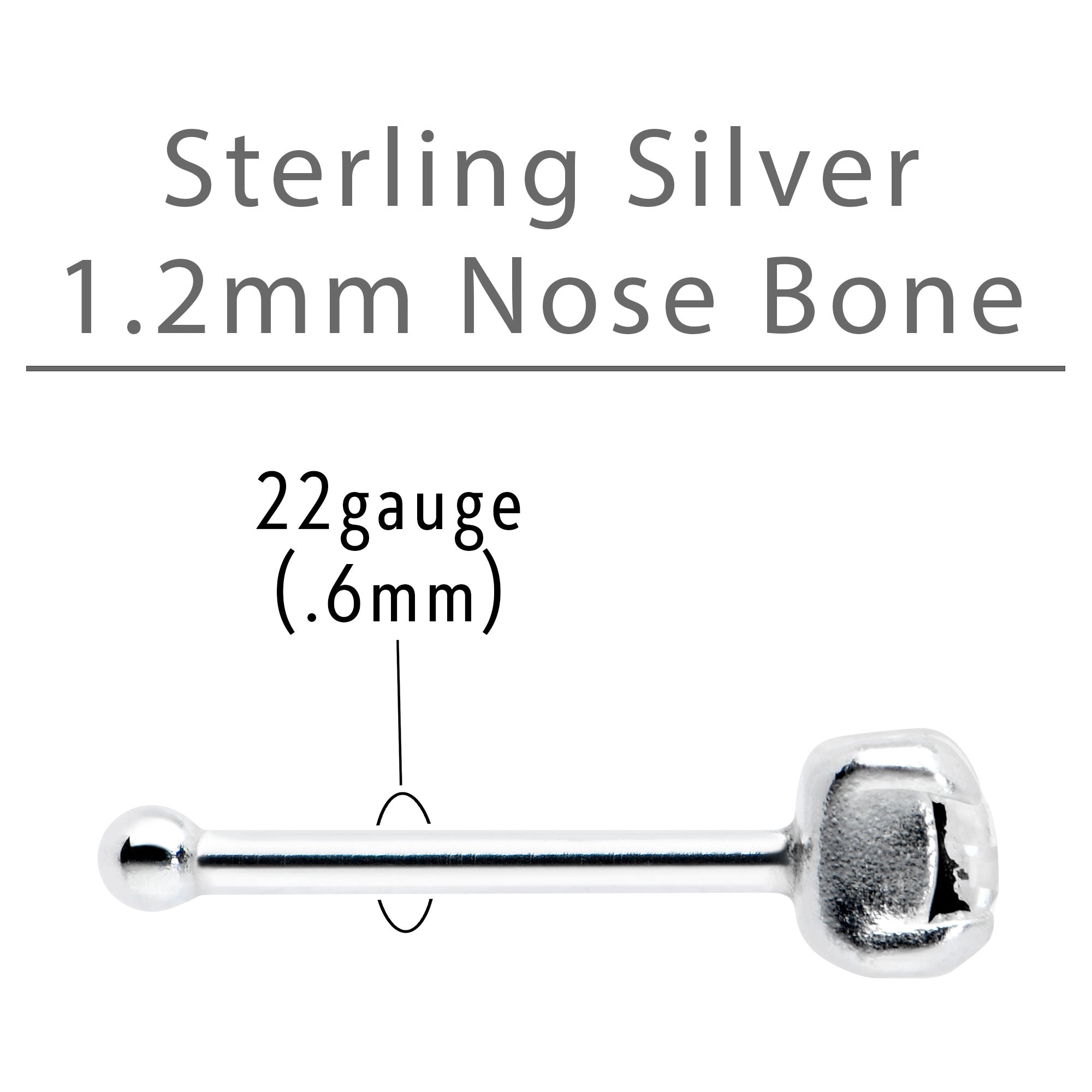 Sterling Silver 2mm Clear Nose Bone Created with Crystals
