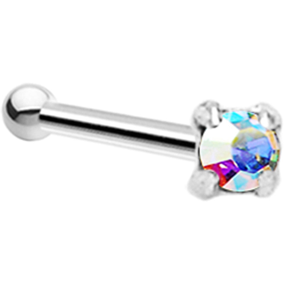 Sterling Silver 2mm Aurora Nose Bone Created with Crystals