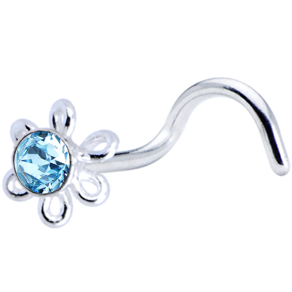 Sterling Silver Aqua Daisy Flower Nose Ring Created with Crystals