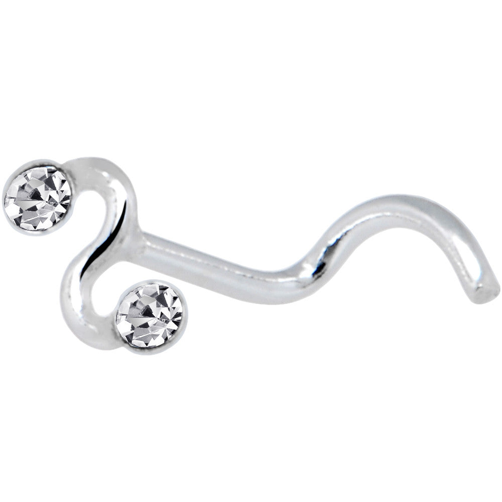 925 Silver Squiggle Clear Nose Ring Created with Crystals