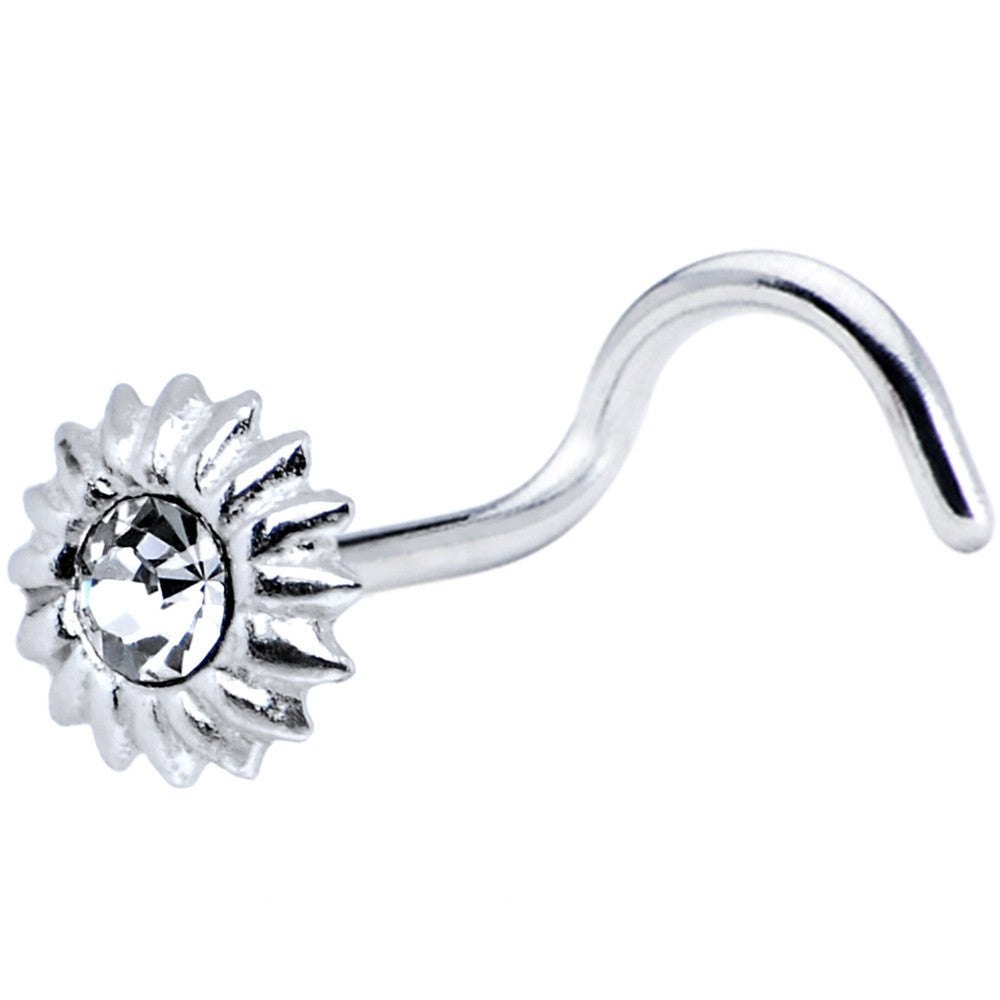 925 Clear Floral Flower Nose Ring Created with Crystals