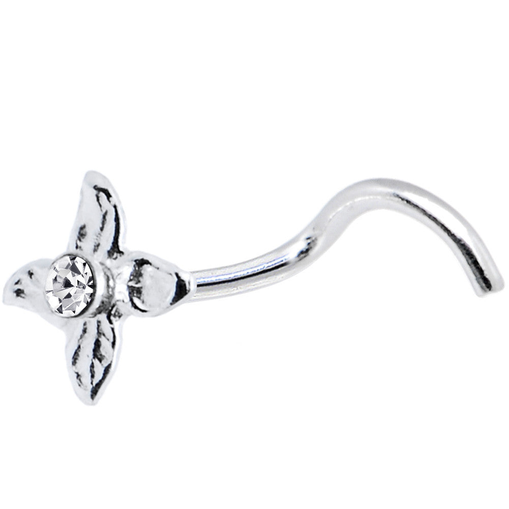925 Clear Four Petal Flower Nose Ring Created with Crystals