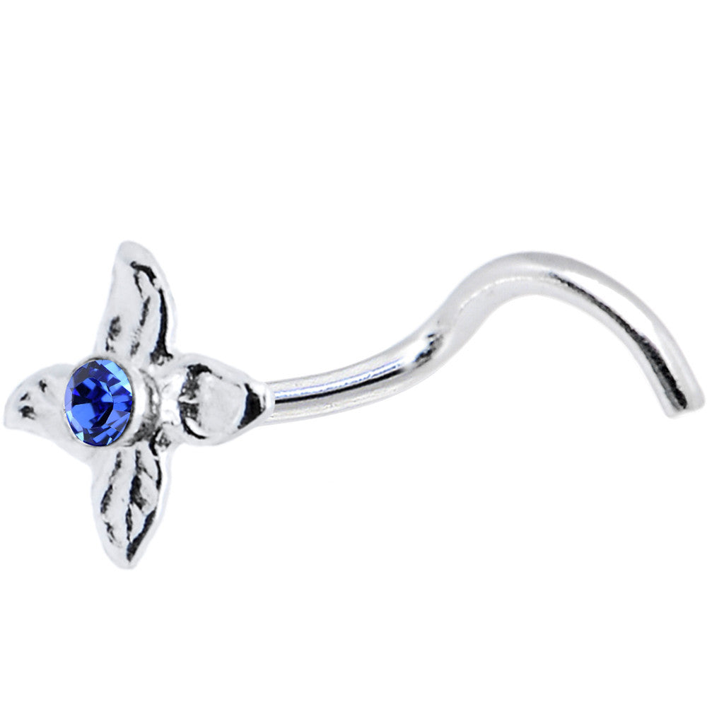 925 Blue 4 Petal Flower Nose Ring Created with Crystals