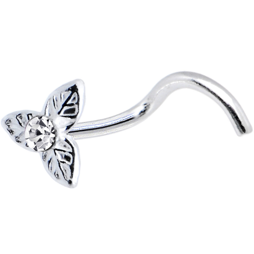 925 Clear Three Petal Flower Nose Ring Created with Crystals
