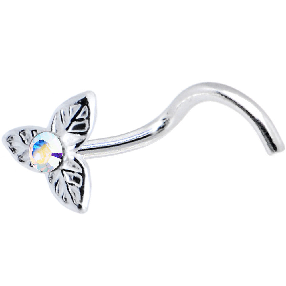 925 Aurora 3 Petal Flower Nose Ring Created with Crystals