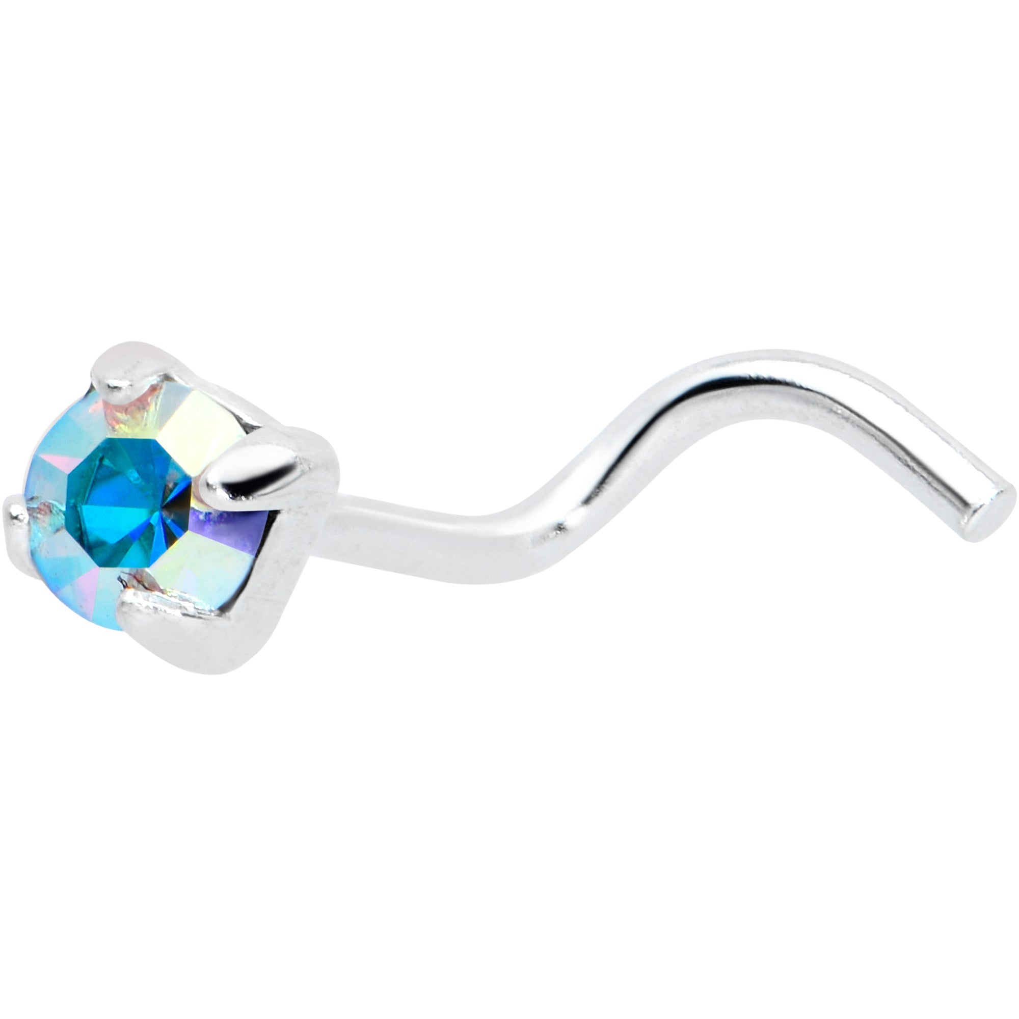 Sterling Silver 3mm Aurora Nose Ring Created with Crystals