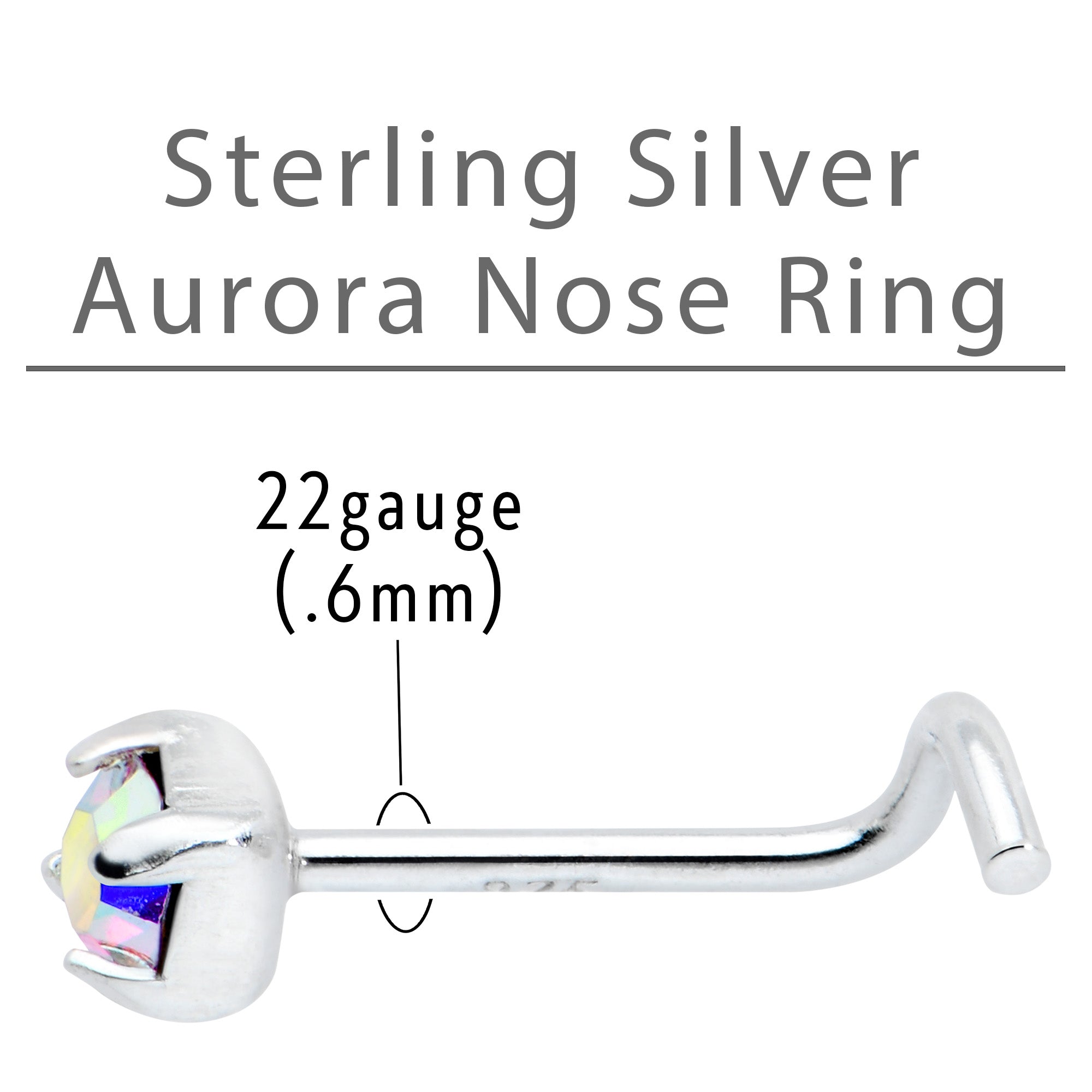Sterling Silver 3mm Aurora Nose Ring Created with Crystals