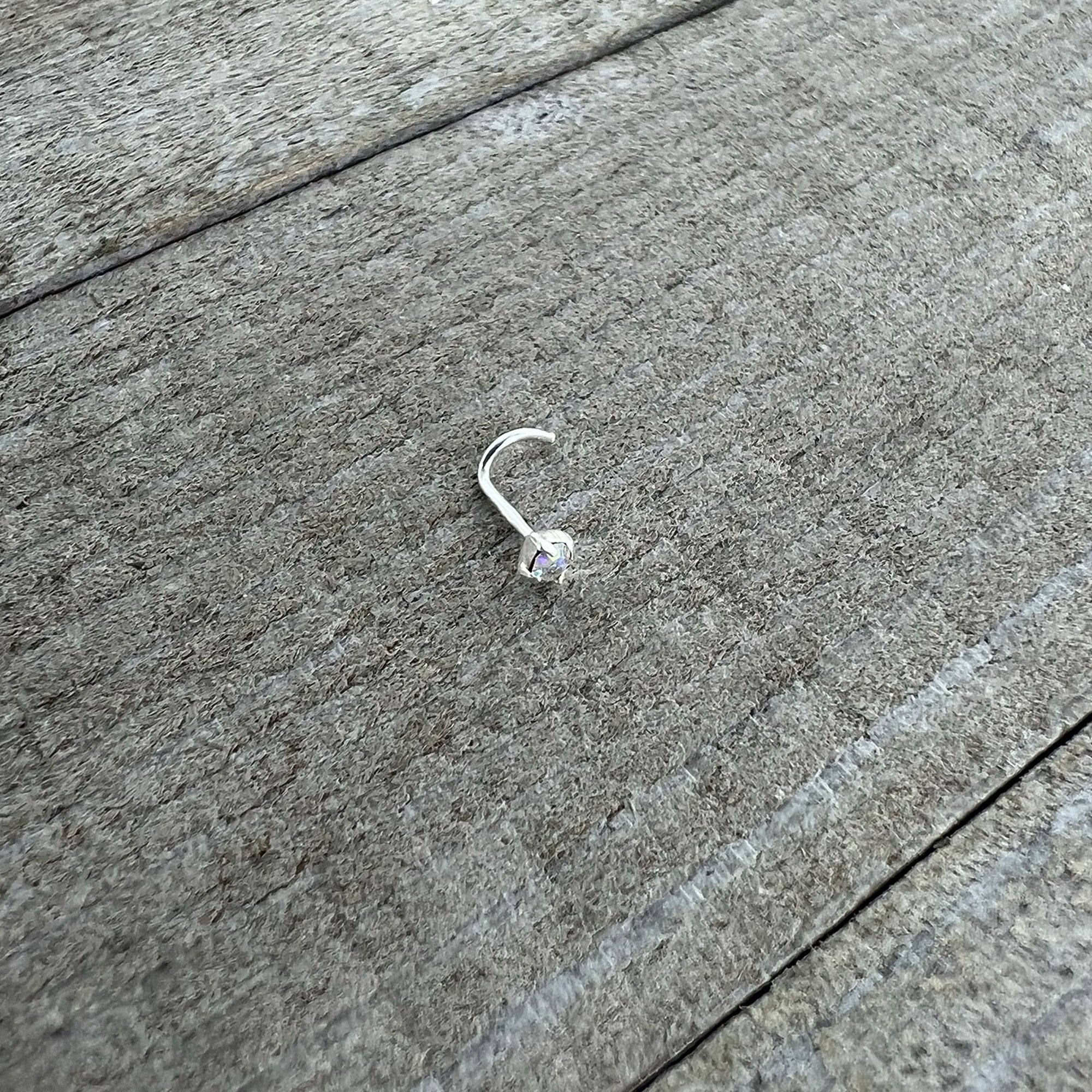 Sterling Silver 3mm Aurora Nose Ring Created with Crystals