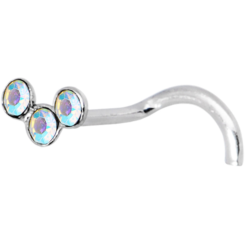 925 Silver 2mm Aurora Trio Nose Ring Created with Crystals