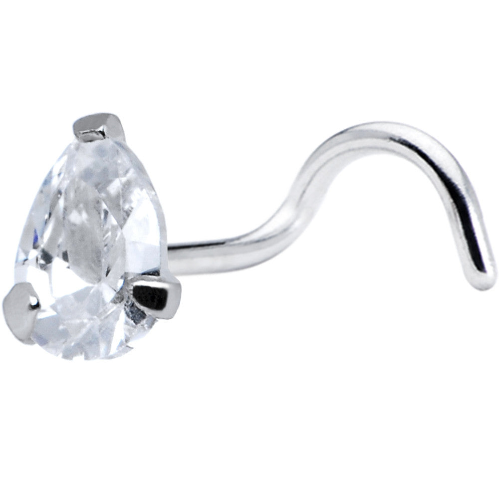 925 Clear 3mm CZ Teardrop  Nose Ring Created with Crystals