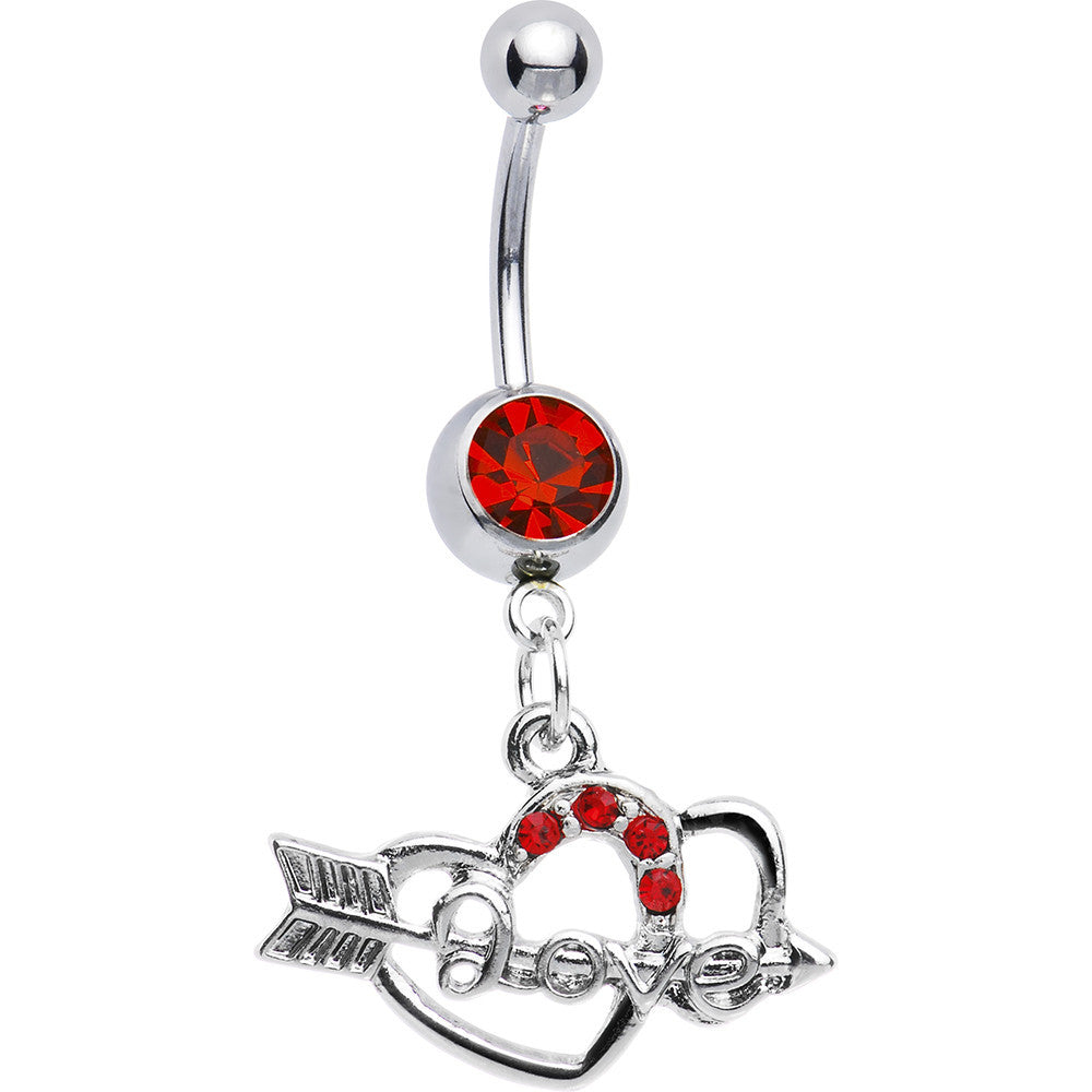 Ruby Red Gem Love Arrow Heart Belly Ring