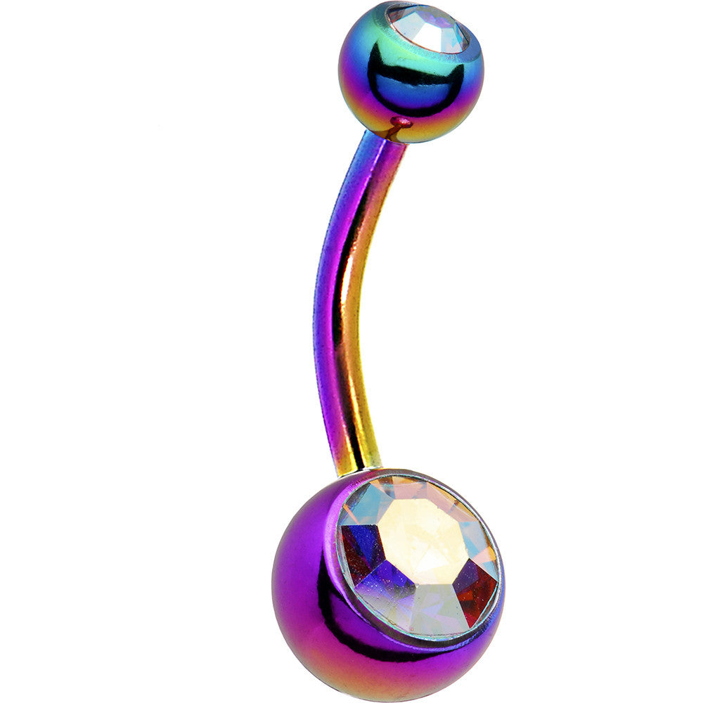 Rainbow Aurora Double Gem Anodized Titanium Belly Ring