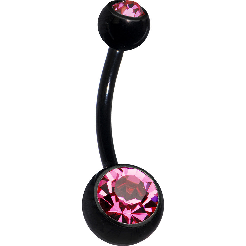 Black Pink Double Gem Anodized Titanium Belly Ring