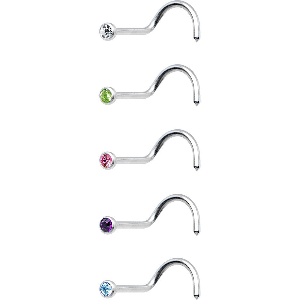 20G Stainless Steel CZ Nose Ring Pack Set