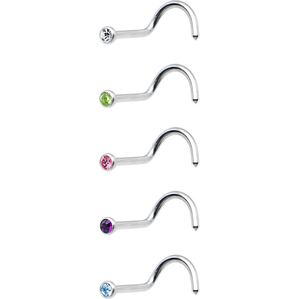 18G Stainless Steel CZ Nose Ring Pack Set