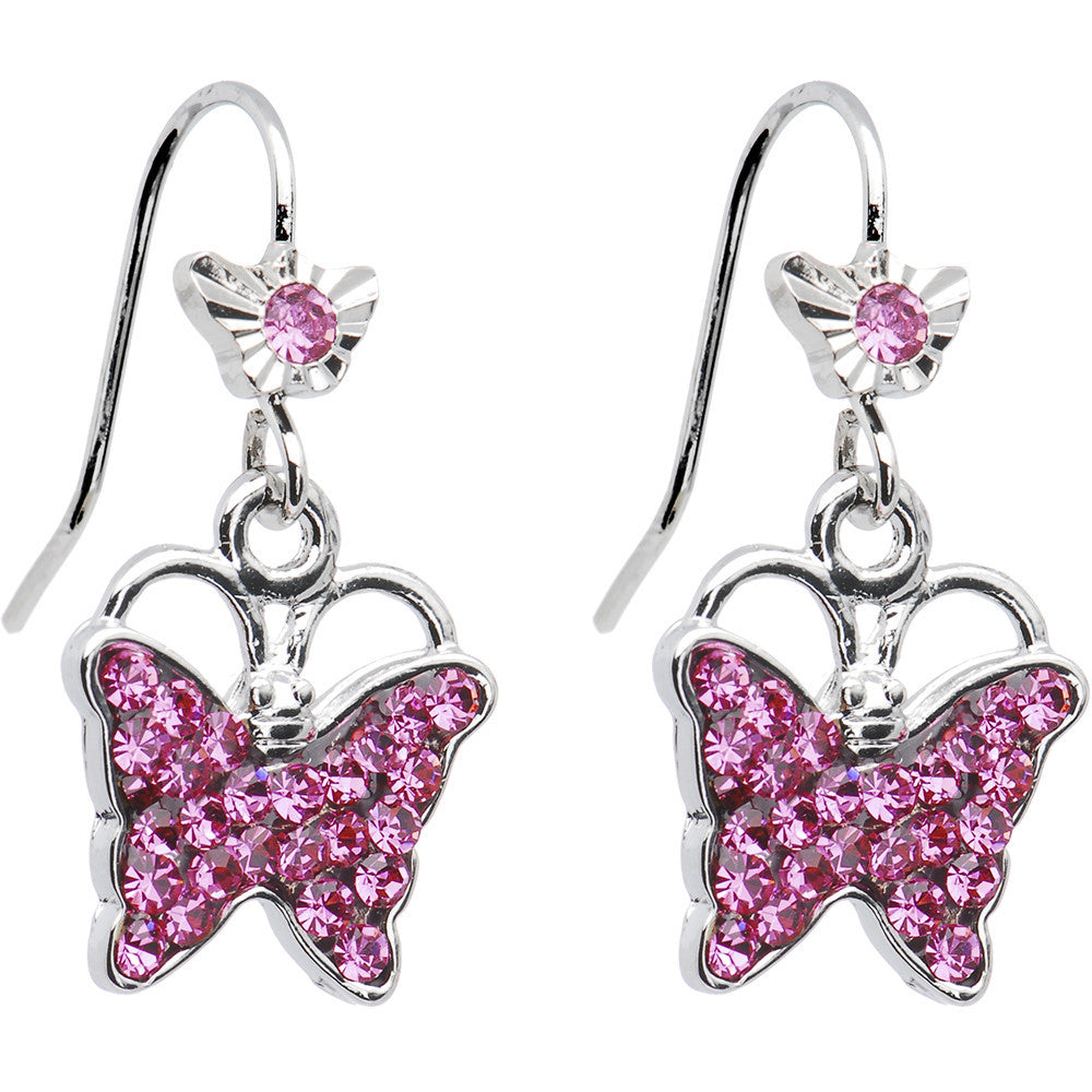 Perfect Pink Crystal Fluttering Butterfly Drop Earrings