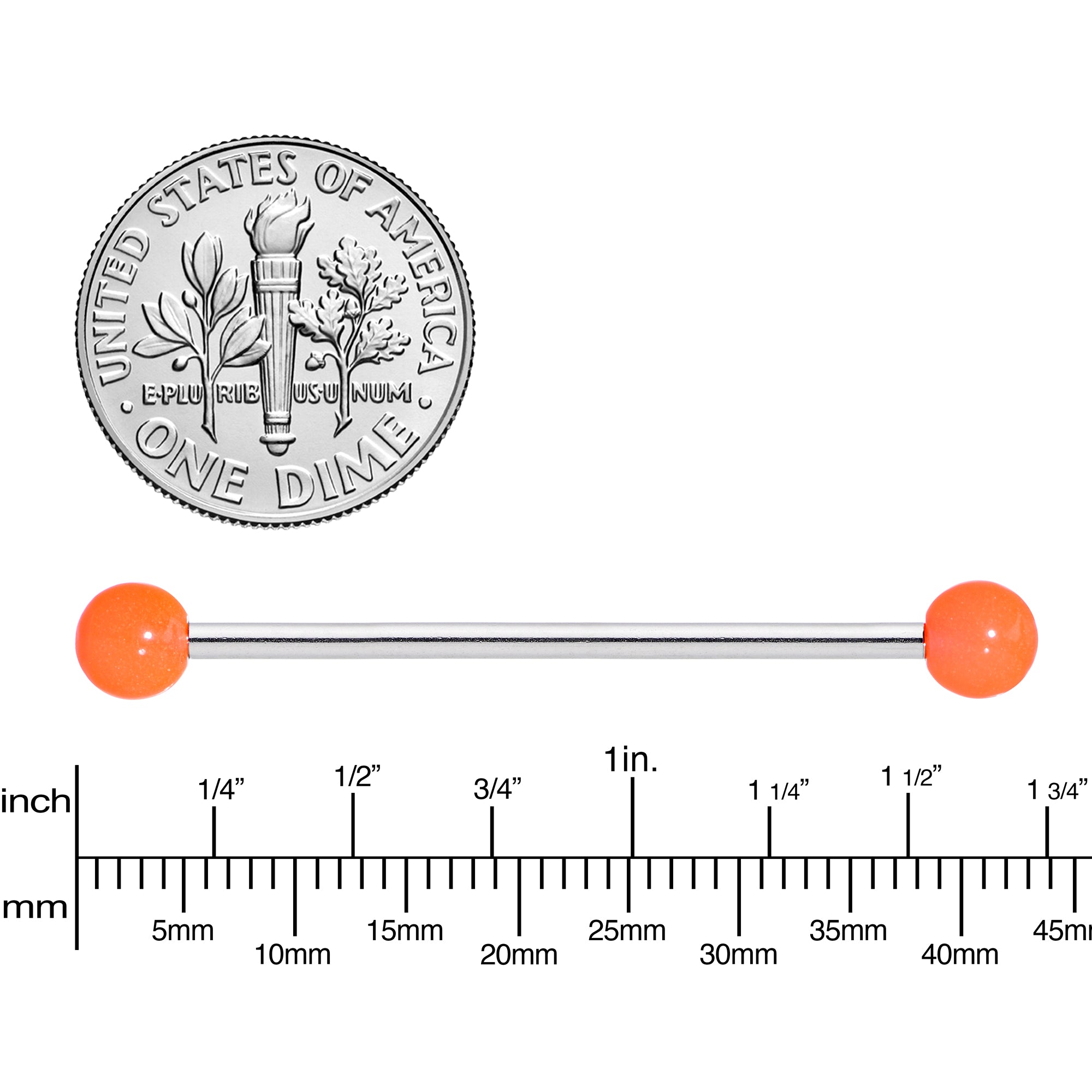 Orange Glow in the Dark Industrial Barbell 35mm