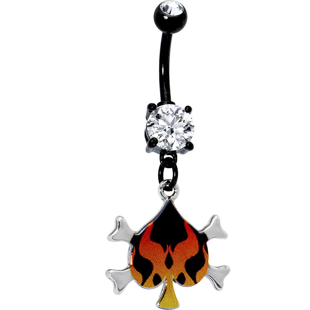 Orange Flaming Spade Crossbones Belly Ring