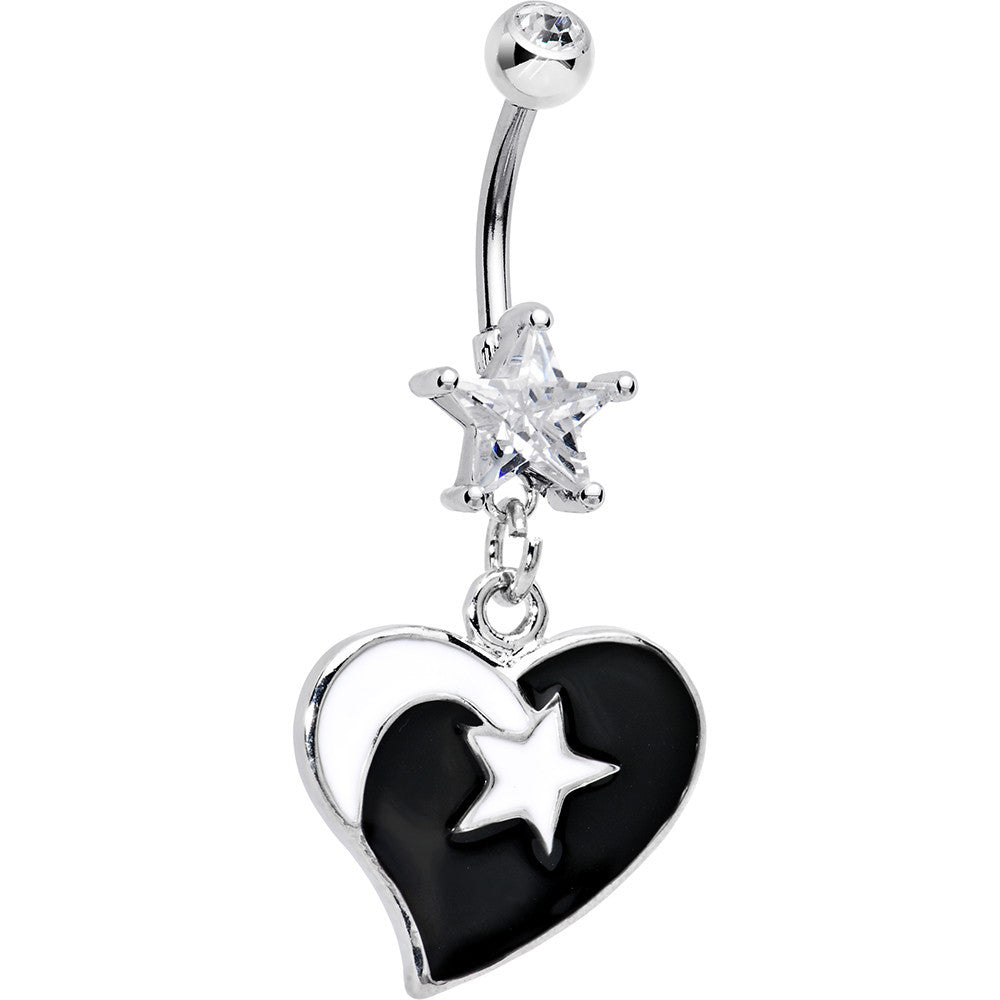 Black and White Shooting Star Heart Belly Ring