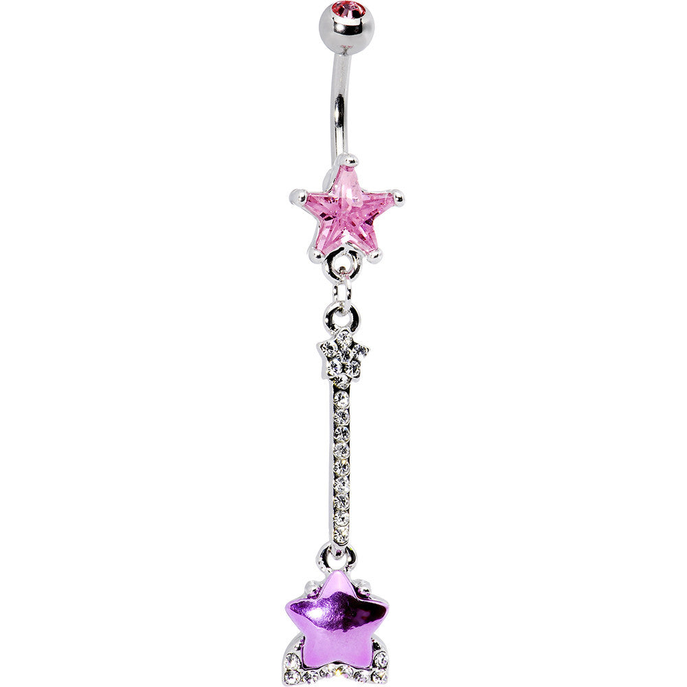 Pink Cubic Zirconia Gem Drop Star Belly Ring