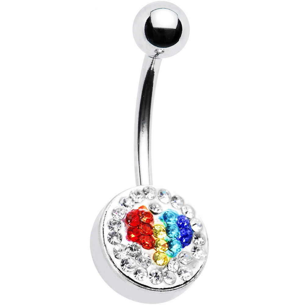 Crystal Paved Rainbow Pride Heart Belly Ring