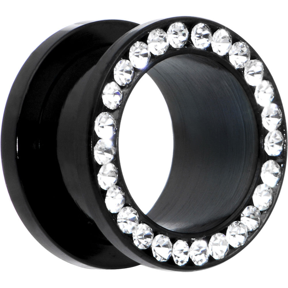 9/16 Black Anodized Titanium Clear Gem Screw Fit Tunnel Set
