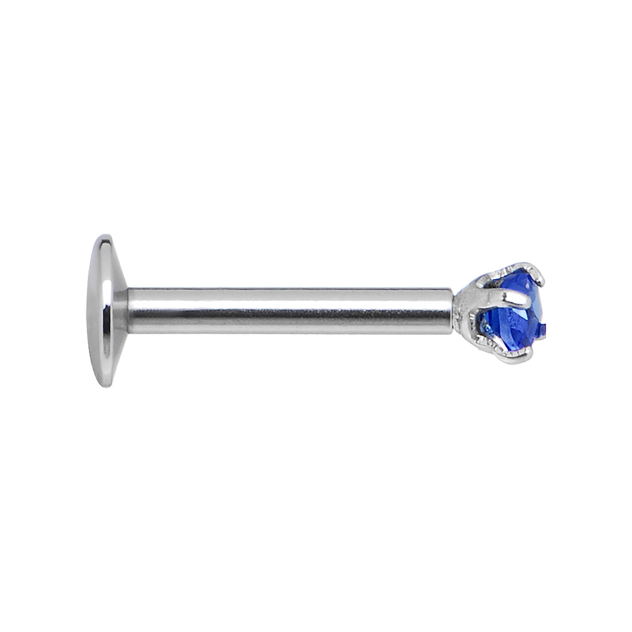 16G Blue 2mm Gem Internally Threaded Labret Monroe Tragus