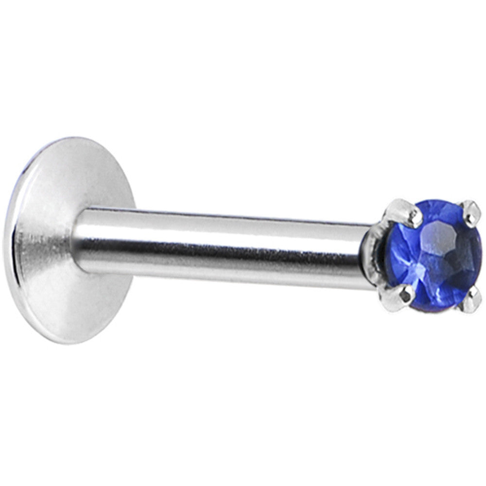 16G Blue 2mm Gem Internally Threaded Labret Monroe Tragus