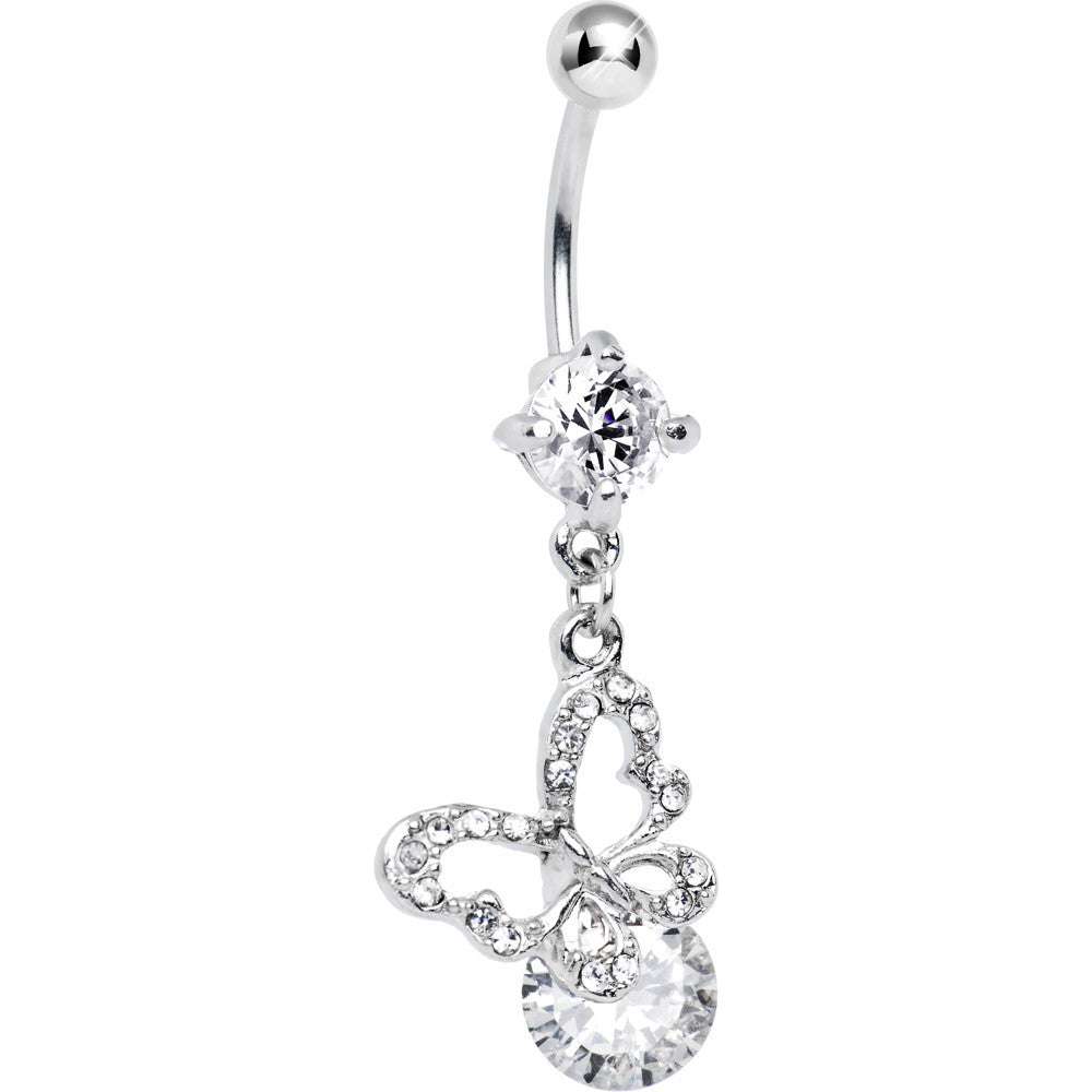Crystal Clear Cubic Zirconia Butterfly Blast Belly Ring
