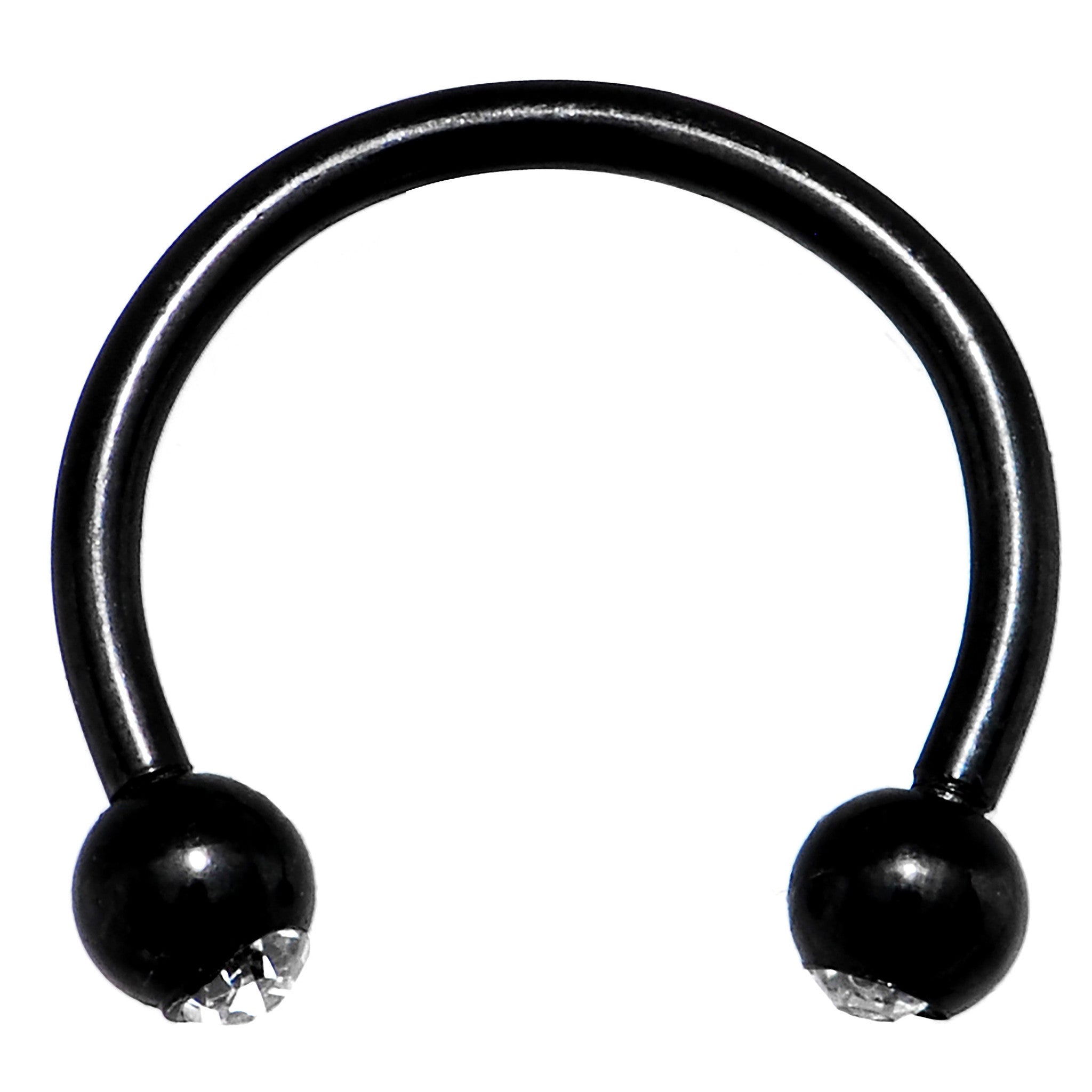 16G 3/8 Clear Gem Black Anodized Horseshoe Circular Barbell