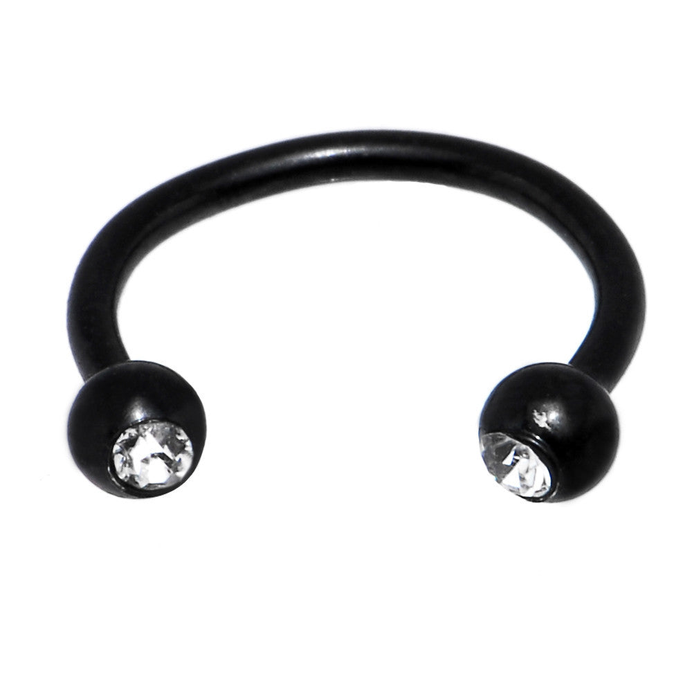 16G 3/8 Clear Gem Black Anodized Horseshoe Circular Barbell