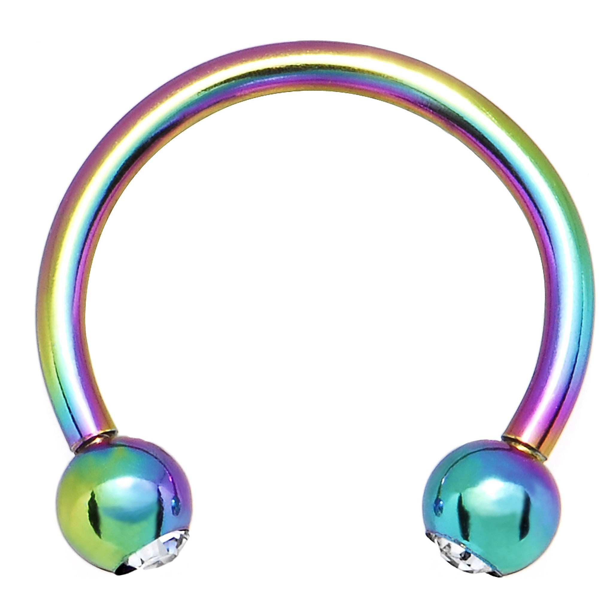 16G 3/8 Clear Gem Rainbow Anodized Horseshoe Circular Barbell