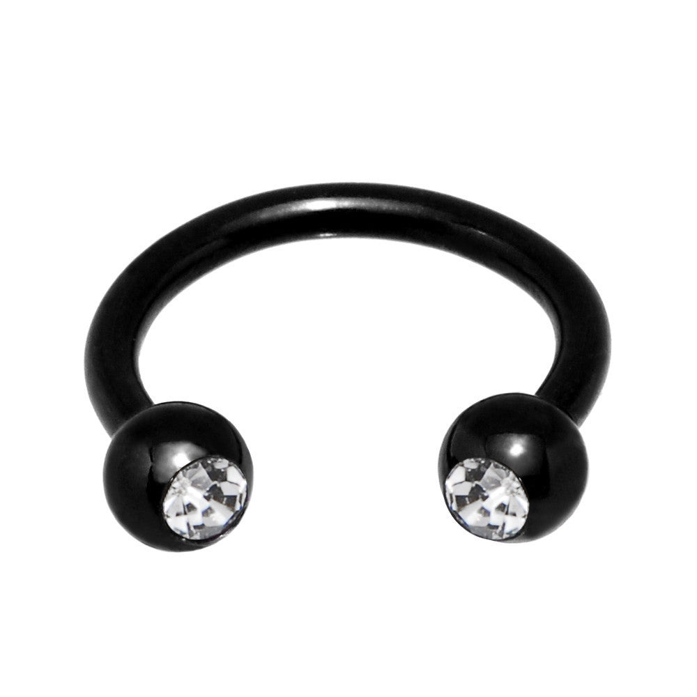 16G 5/16 Clear Gem Black Anodized Horseshoe Circular Barbell