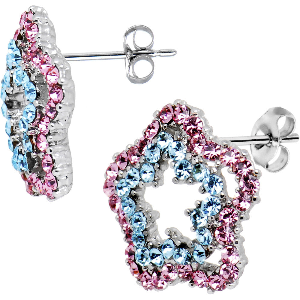 Flower Studded Pink and Blue Earrings